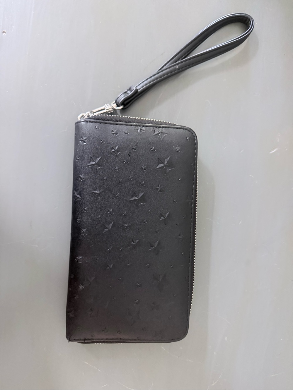 Black Star-Embossed Zip Wallet Wristlet
